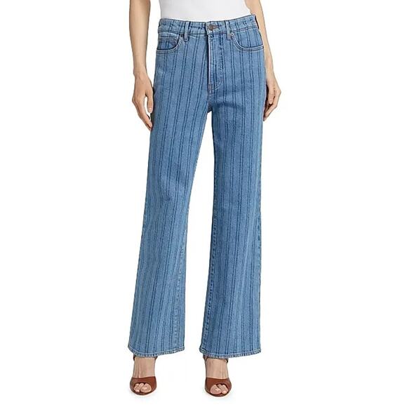 NWT Veronica Beard Crosbie HR Wide Leg Jeans Size 24 Sapphire Stripes #3A514 - Picture 1 of 14